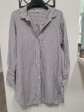 J.CREW Classic-fit beach shirt Navy White striped Linen Cotton blend Size Medium